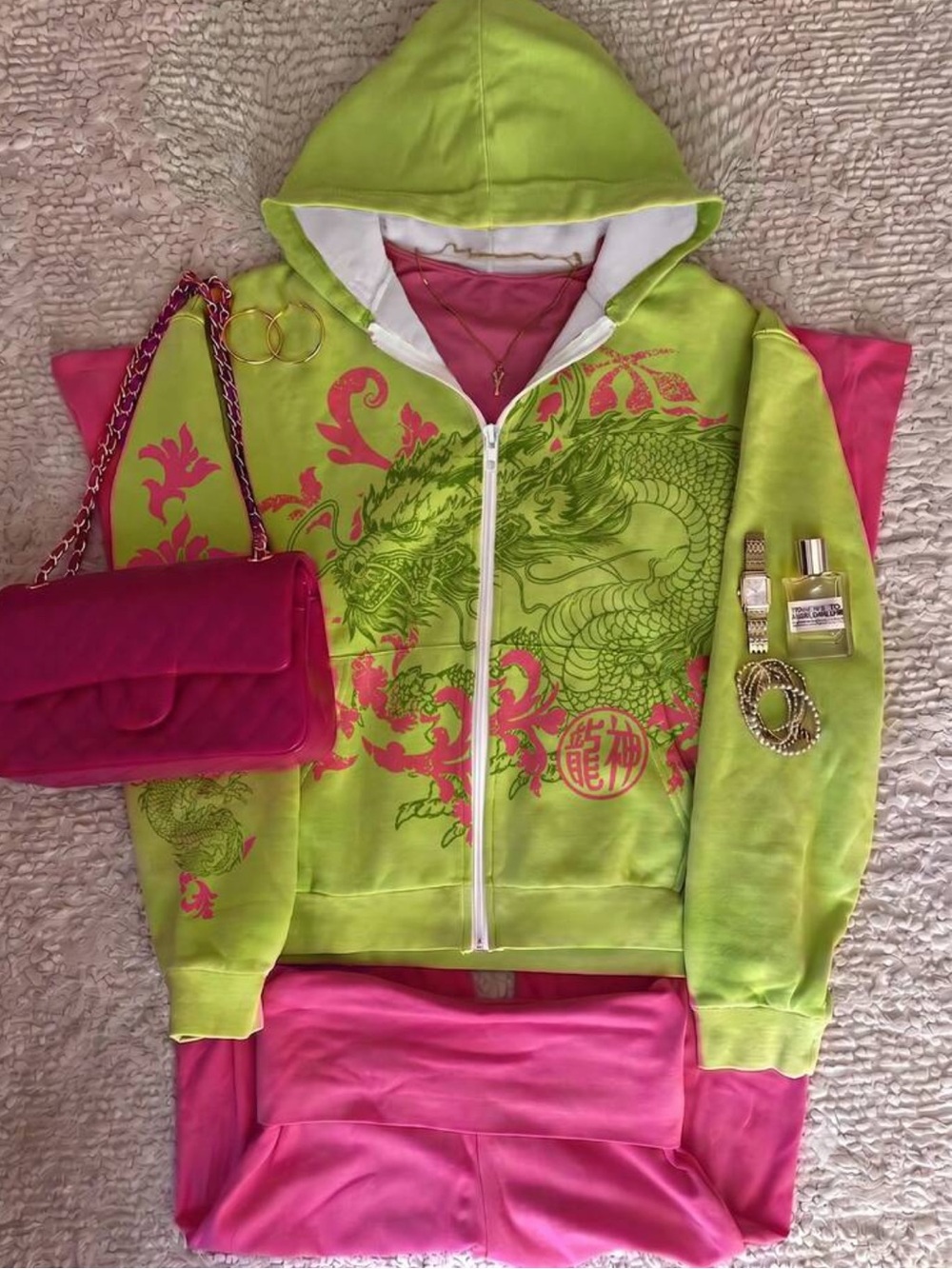 Women's Retro Streetwear 90s Inspired Dragon Print Zip-Up Sweatshirt